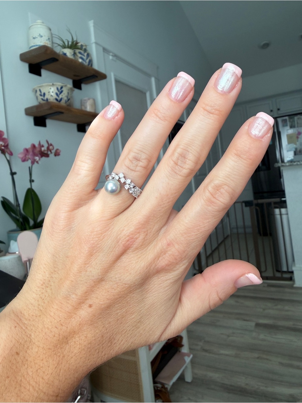 Genuine Pearl S295 Ring Adjustable Size with CZ